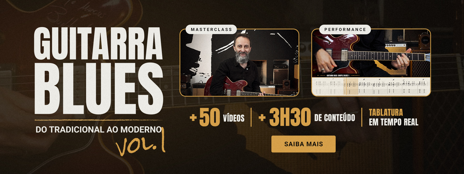 Guitarra Blues: do Tradicional ao Moderno, vol. 1. Mais de 50 videos, mais de 3h30 de conteudo, tablatura em tempo real. Saiba mais.